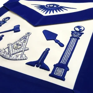 Past Master Blue Lodge Apron - Hand Embroidered with White Silk Threads