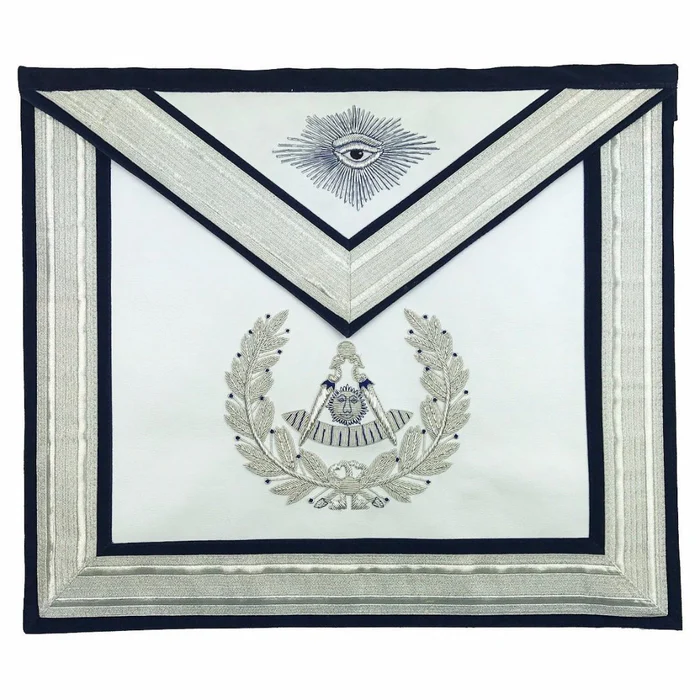 Past Master Blue Lodge Apron – Silver Handmade Embroidery