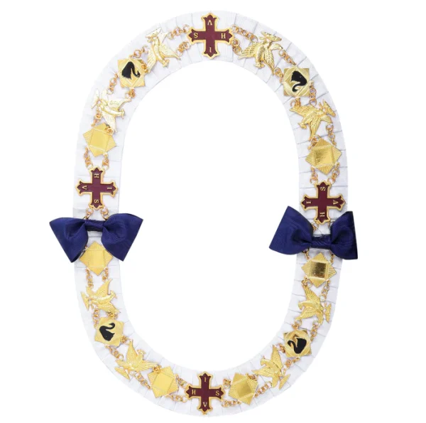 Red Cross of Constantine Chain Collar - White Ribbon Backing