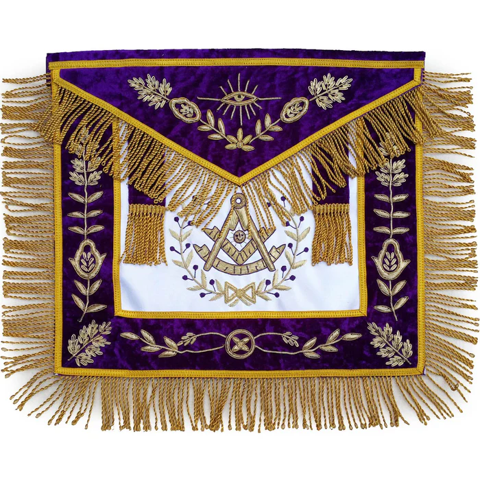 Past Master Blue Lodge Apron – Purple Velvet Hand Embroidery