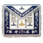 Past Master Blue Lodge Apron - Navy Velvet & Silver Bullion Hand Embroidery With Pillars