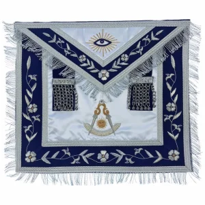 Past Master Blue Lodge Apron - White & Blue Silk with Bullion Embroidery