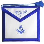 Master Mason Blue Lodge Apron - White Blue Grosgrain Border Ribbon Tie