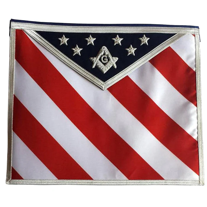 Master Mason Blue Lodge Apron – USA Flag White, Red & Blue Hand Embroidery