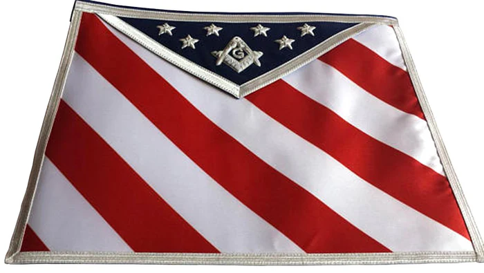 Master Mason Blue Lodge Apron – USA Flag White, Red & Blue Hand Embroidery