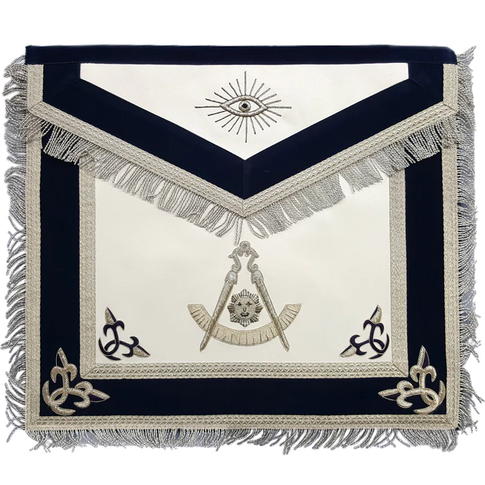 Past Master Blue Lodge Apron – Silver Bullion Hand Embroidery with Fringe