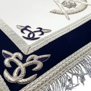 Past Master Blue Lodge Apron - Silver Bullion Hand Embroidery with Fringe