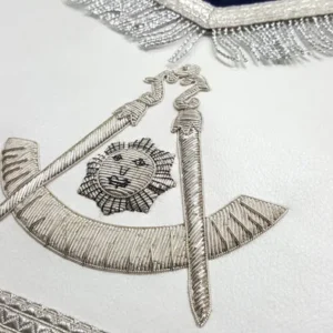 Past Master Blue Lodge Apron - Silver Bullion Hand Embroidery with Fringe
