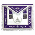 Past Master Apron - White - Purple Ribbon - Silver Machine Embroidery