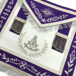 Past Master Blue Lodge Apron - White & Purple with Silver Embroidery