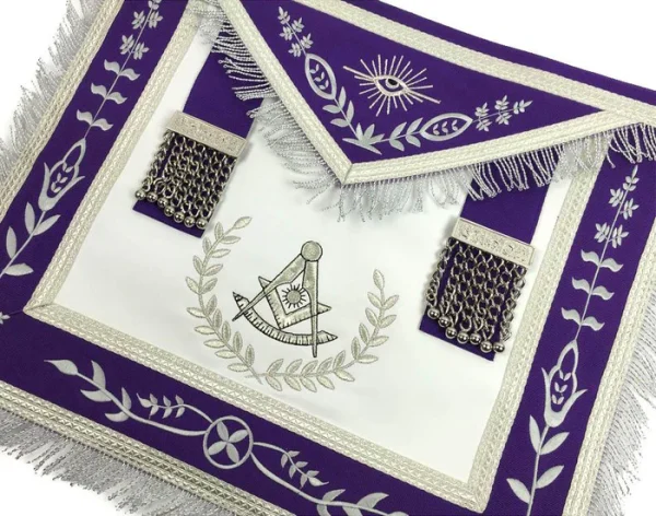 Past Master Blue Lodge Apron - White & Purple with Silver Embroidery