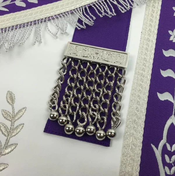 Past Master Blue Lodge Apron - White & Purple with Silver Embroidery