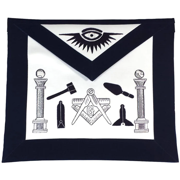 Master Mason Blue Lodge Apron – Navy Blue & White Silk Threads Hand Embroidery