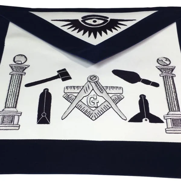 Master Mason Blue Lodge Apron - Navy Blue & White Silk Threads Hand Embroidery