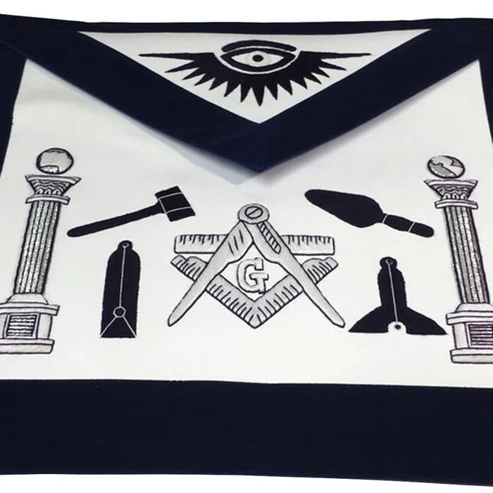 Master Mason Blue Lodge Apron – Navy Blue & White Silk Threads Hand Embroidery