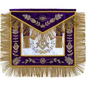 Master Mason Blue Lodge Apron - White Satin & Purple with Gold Fringe