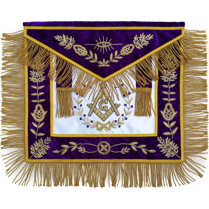 Master Mason Blue Lodge Apron – White Satin & Purple with Gold Fringe