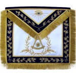 Past Master Blue Lodge Apron with Navy Velvet Border and Gold Hand Embroidery