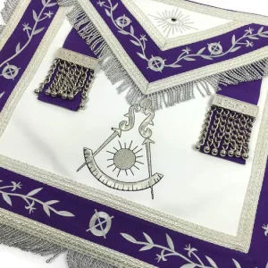 Past Master Blue Lodge Apron - White & Purple with Silver Machine Embroidery