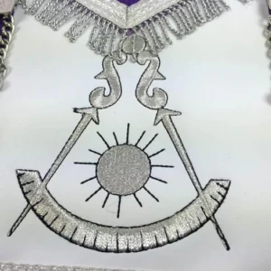 Past Master Blue Lodge Apron - White & Purple with Silver Machine Embroidery