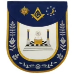 Master Mason Apron - Blue Velvet Hand Embroidered Gold Braid