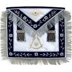 Blue Lodge Past Master Apron - Hand Embroidered Navy Blue Silver Fringe