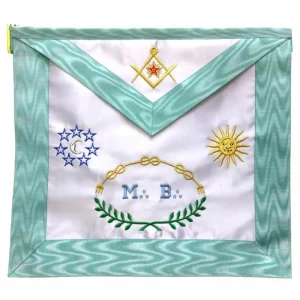 Master Mason Blue Lodge French Apron - Sky Blue Silk & Moire Moon & Sun