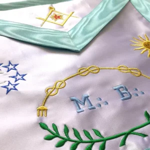 Master Mason Blue Lodge French Apron - Sky Blue Silk & Moire Moon & Sun