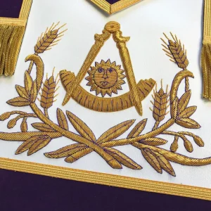 Past Master Blue Lodge Apron - Purple Velvet with Gold Hand Embroidery