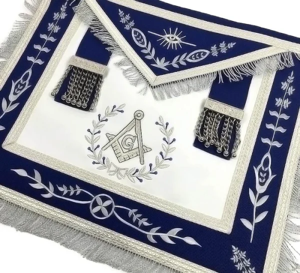 Master Mason Blue Lodge Apron - Royal Blue With Silver Fringe