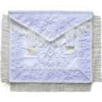 Past Master Blue Lodge Apron All White Satin - Velvet Border White Rayon Fringe