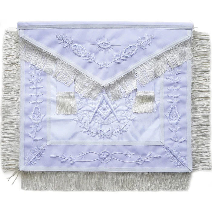 Past Master Blue Lodge Apron – All White with Fringe Tassels