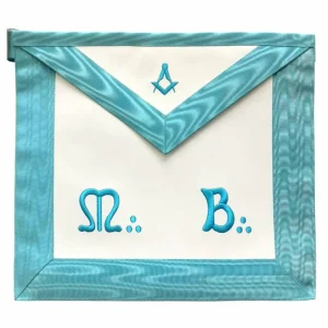 Master Mason Blue Lodge French Apron - Sky Blue Moire Square & Compass