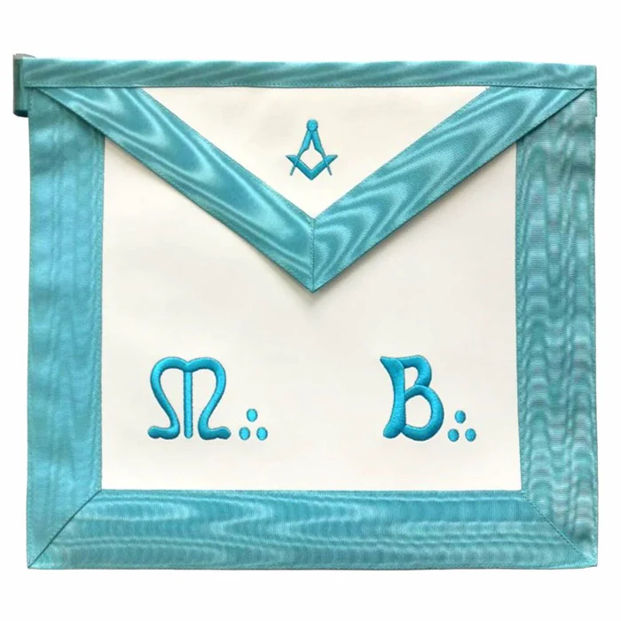 Master Mason Blue Lodge French Apron – Sky Blue Moire Square & Compass