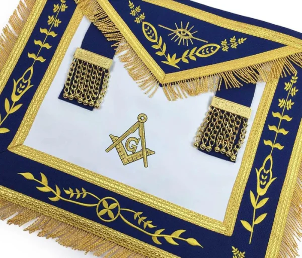 Master Mason Blue Lodge Apron - Navy Blue with Gold Fringe