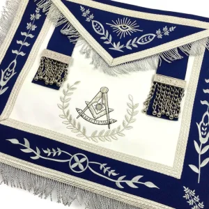 Past Master Blue Lodge Apron - White & Royal Blue with Silver Embroidery