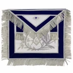 Master Mason Blue Lodge Lambskin Apron - Blue Velvet Silver Hand Embroidered