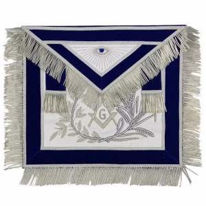 Master Mason Blue Lodge Apron - Blue Velvet with Silver Fringe Hand Embroidered