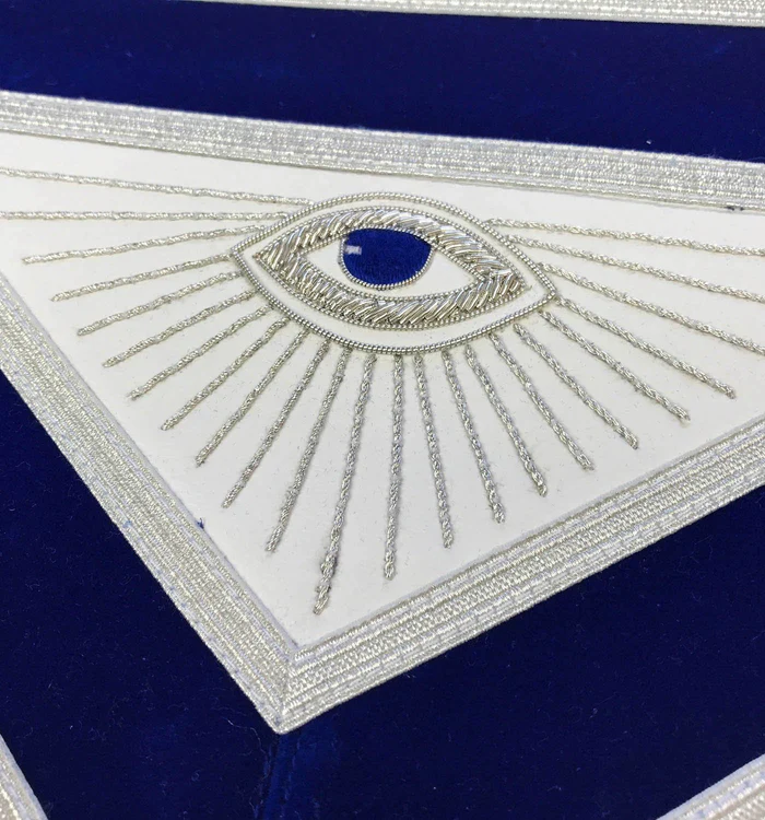 Master Mason Blue Lodge Apron – Blue Velvet with Silver Fringe Hand Embroidered