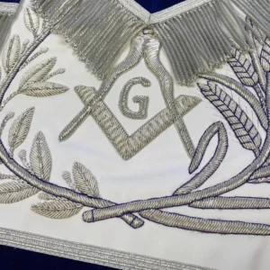 Master Mason Blue Lodge Apron - Blue Velvet with Silver Fringe Hand Embroidered