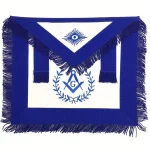 Master Mason Blue Lodge Apron - Navy Blue Ribbon Fringe Square Compass Wreath