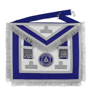 Past Master Blue Lodge Apron - Royal Blue Ribbon with Silver Fringe & Chain Tassels