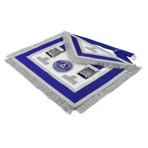 Past Master Blue Lodge Apron - Royal Blue Ribbon with Silver Fringe & Chain Tassels