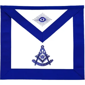 Past Master Blue Lodge Apron - Royal Blue Grosgrain With Blue Hand Embroidery