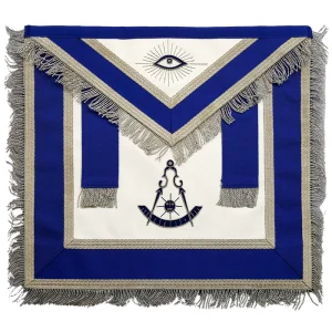 Past Master Blue Lodge Apron - Blue With Tabs & Silver Fringe