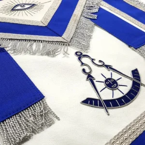 Past Master Blue Lodge Apron - Blue With Tabs & Silver Fringe