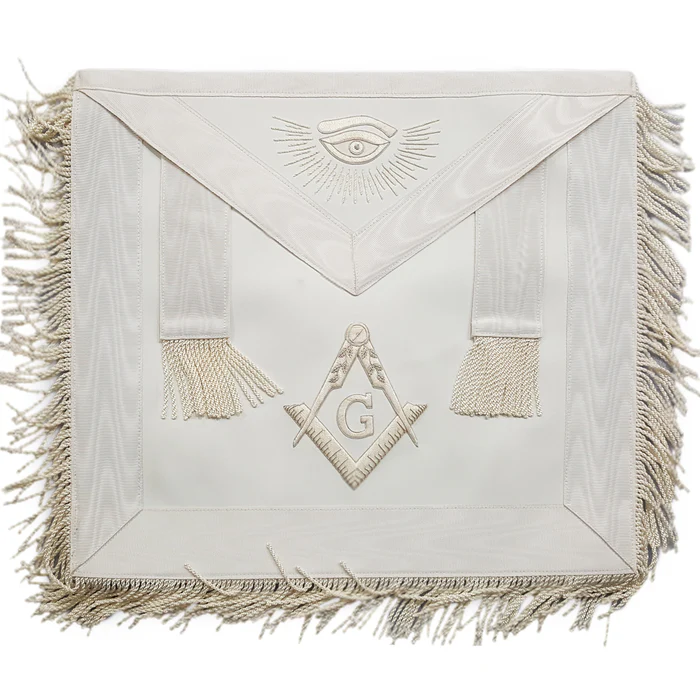 Master Mason Blue Lodge Apron – White Hand Embroidery