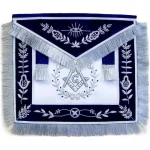 Master Mason Blue Lodge Apron - Navy Blue Chenille Silver Hand Embroidered
