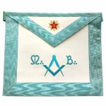 Master Mason Blue Lodge French Apron - Sky Blue Silk Moire Ribbon