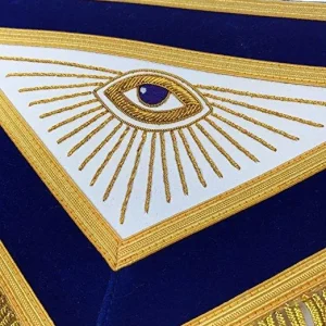 Master Mason Blue Lodge Apron - Blue Velvet with Gold Fringe Hand Embroidered